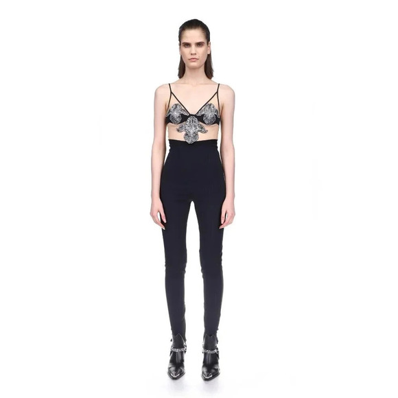 DAVID KOMA Crystal Flower Embroidered Patches Jumpsuit in Black Silver 2 New - Picture 16 of 16